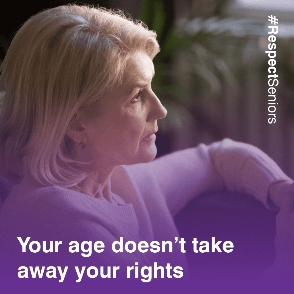 Image with text saying 'age doesn't take away your rights'.